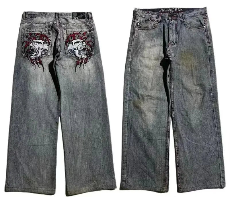 Grey washed-out men's wide-leg jeans with a straight cut on a neutral background.