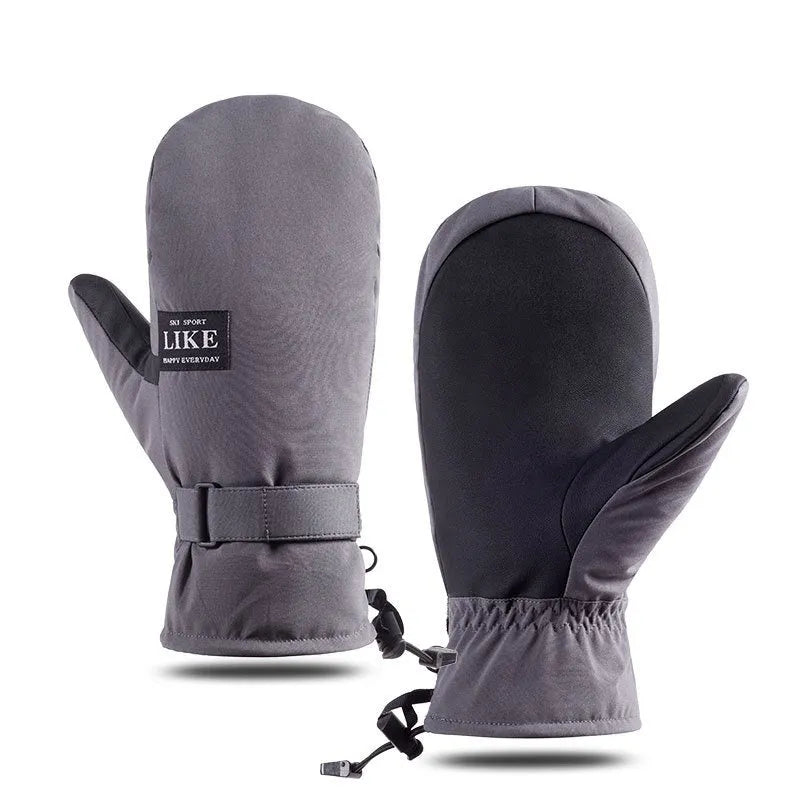 Black windproof cycling gloves with touch screen fingertips on a bicycle handlebar.