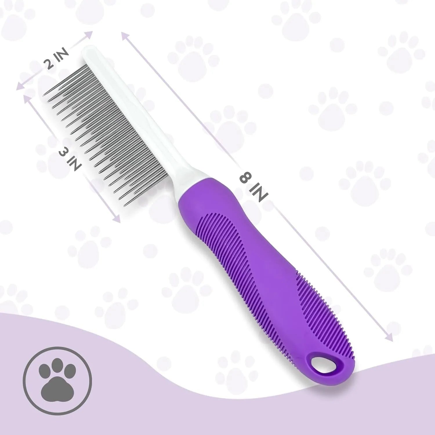 Purple pet grooming comb with stainless steel teeth for dogs and cats