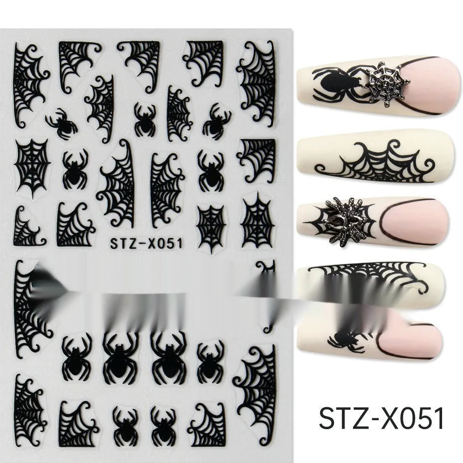 Black and silver stripe nail art sticker with a love pattern design on a plastic sheet.
