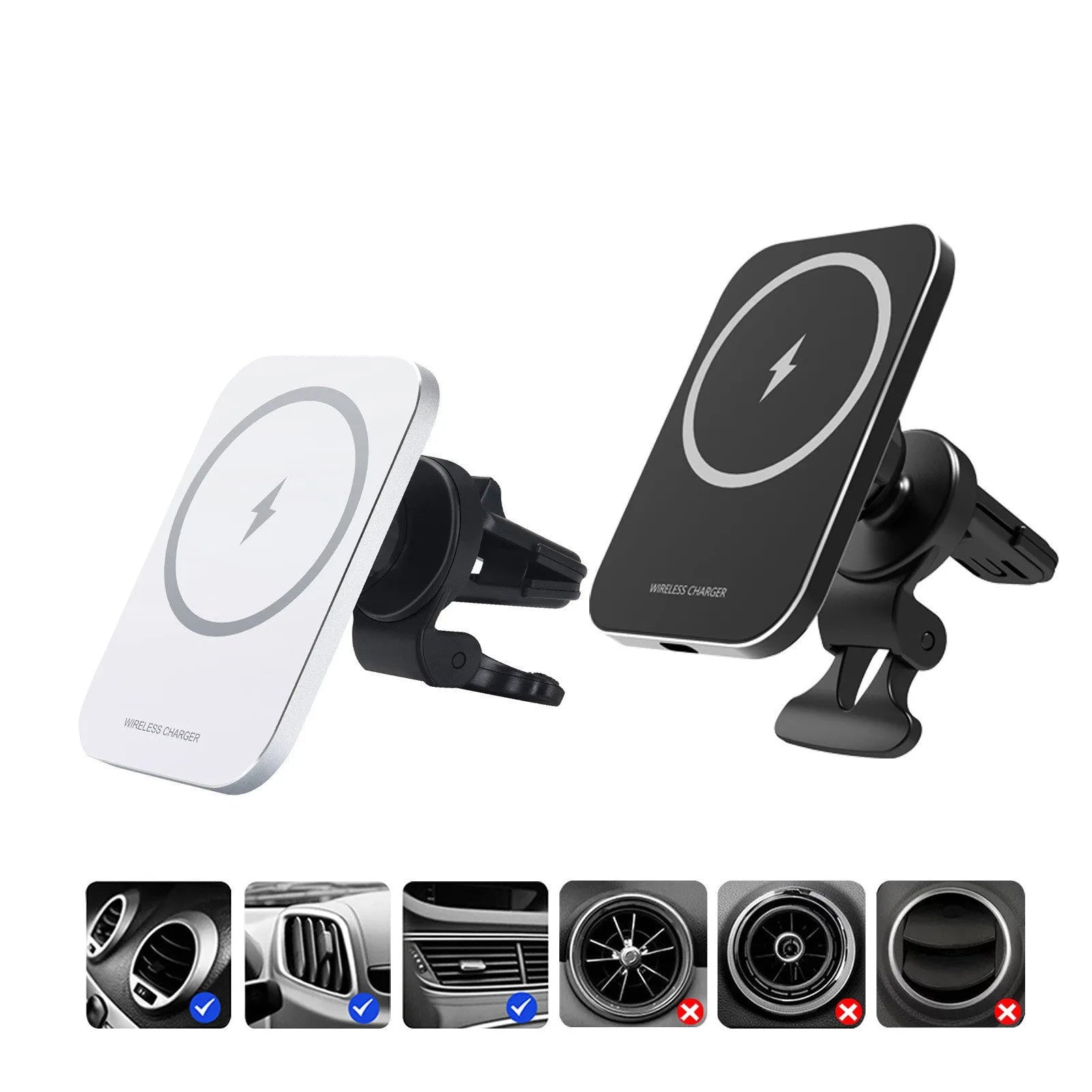 Black magnetic wireless charging car phone holder with 15W charging for Apple iPhone 12 series