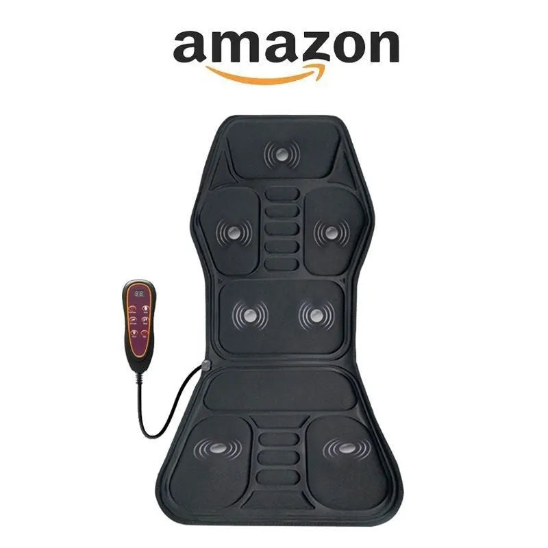 Full body multifunctional massage car mat with handheld remote control, artificial leather fabric, hot compress feature