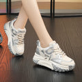 Leather sports casual shoes with thick wedge soles and front lace-up fastening in four colour options