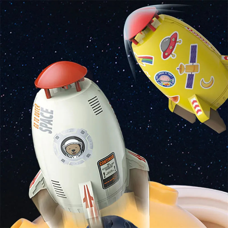 Water pressure powered rocket launcher toy with rotating sprinkler for outdoor garden use