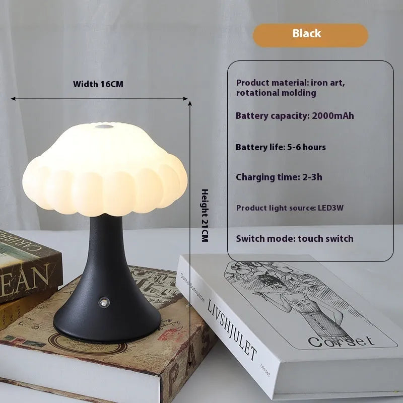 Creative mushroom-shaped touch night lamp in wood grain, white, cream, grey, or black colour options