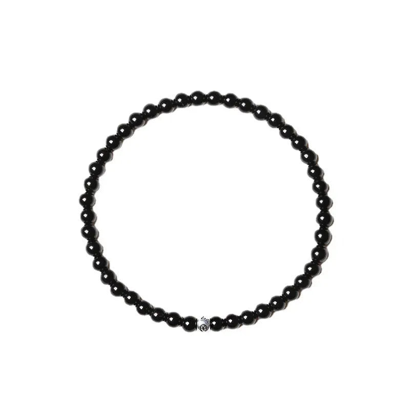 Agate bracelet with Obsidian, blue San and black agate 4mm beads in geometric chamfered design