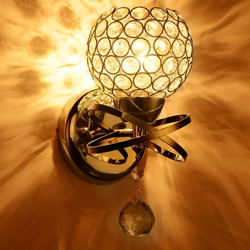Creative crystal wall lamp bedroom bedside E27 220V gold finish with crystal pendant