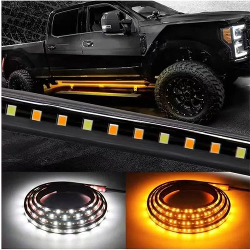 60-inch white-yellow LED underglow car lights with streamer effect and side steering illumination