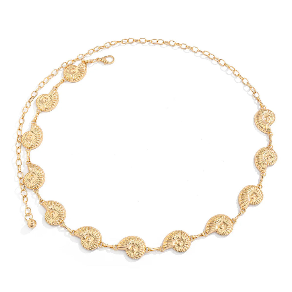 Fashion liquid lava irregular waist chain for women, bohemian style, double circle, gold tone, 80-100cm