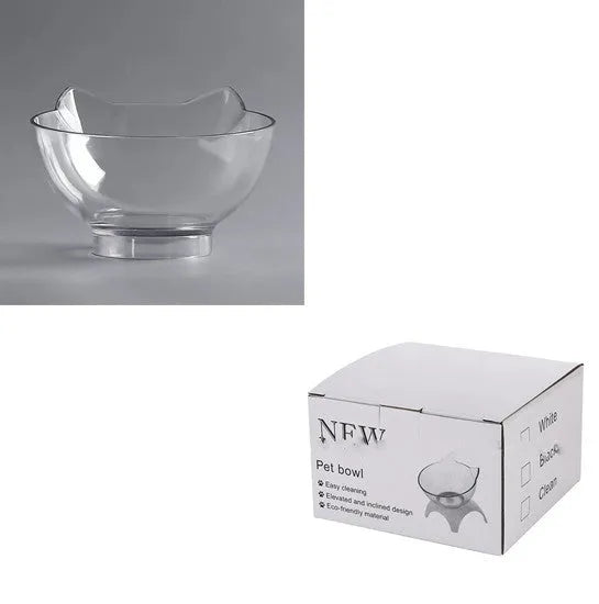 Non slip double cat bowl with raised stand transparent plastic pet feeder for dogs and cats