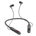 Wireless Bluetooth headset in black with sports halter design and earbuds