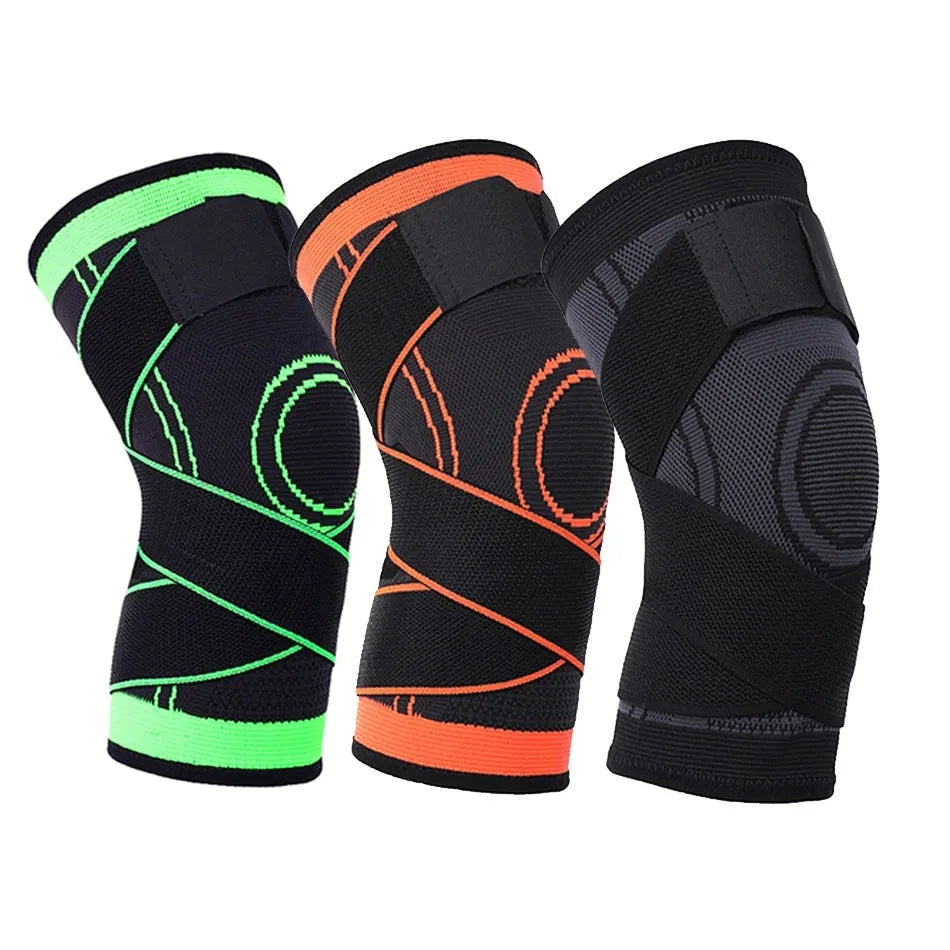 Single non-slip sports knee pad made of nylon cloth, shown in one of six available colours.