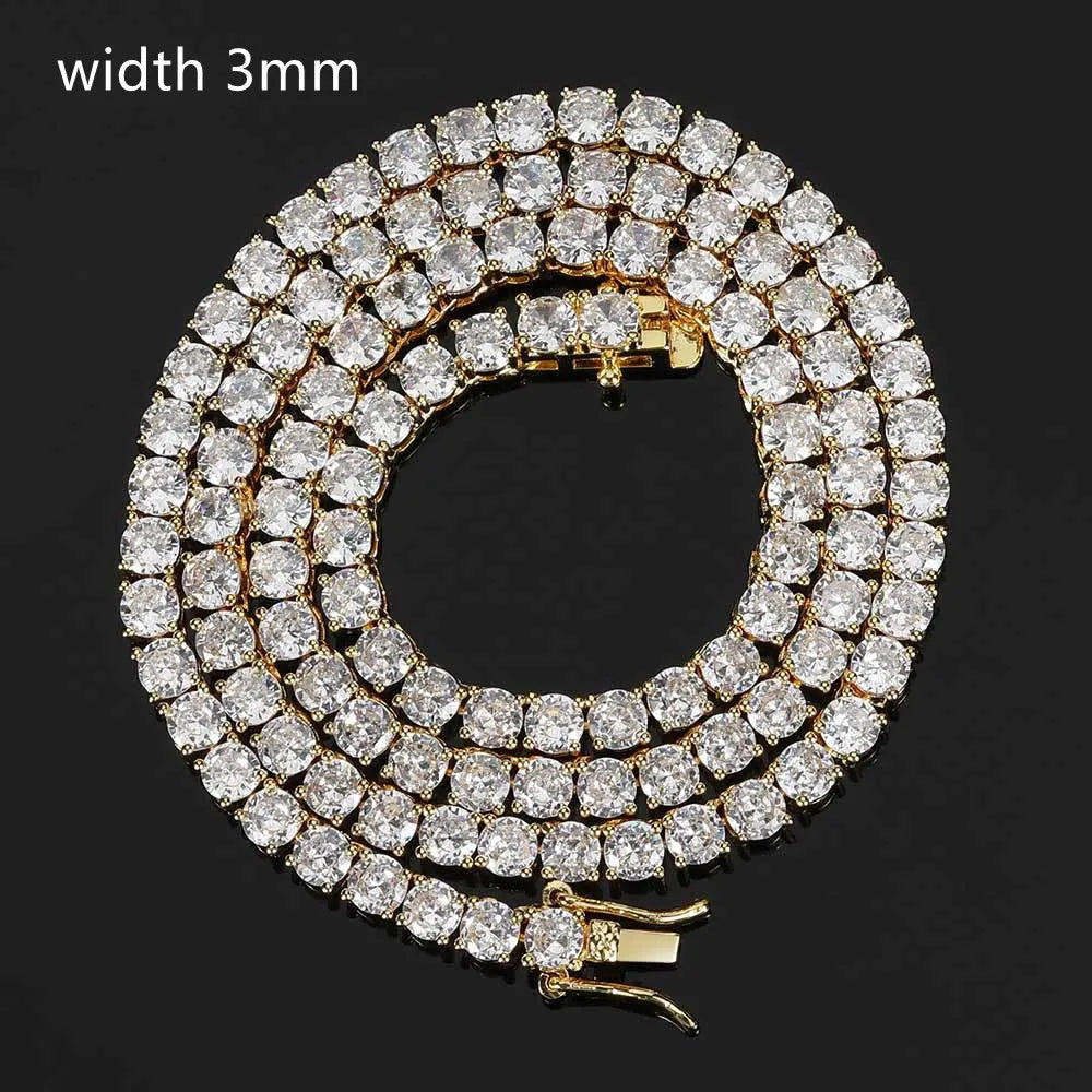 Copper hip hop tennis chain necklace unisex geometric design gold finish width 3mm length 40cm