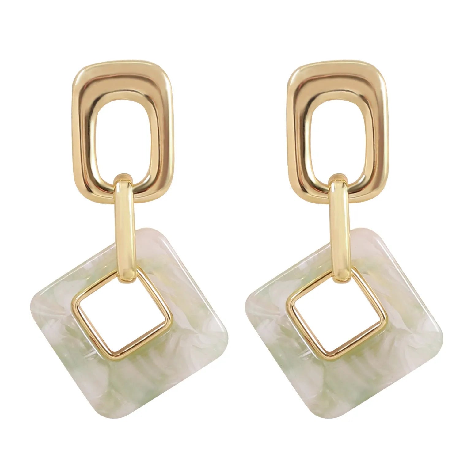 Hollow geometric square earrings with chamfered pattern in electroplated copper