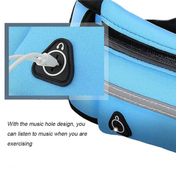 Nylon fitness waist bag 20x10cm in solid colour with zippered pocket for running cycling gym