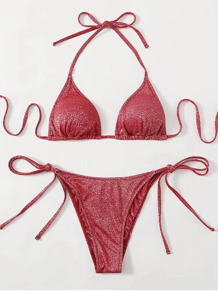 Women's split bandage style bikini swimsuit in multiple colours with briefs bottoms