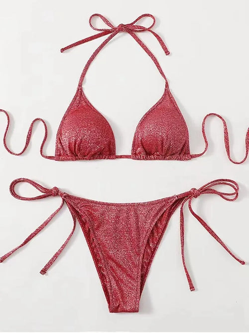 Women's split bandage style bikini swimsuit in multiple colours with briefs bottoms