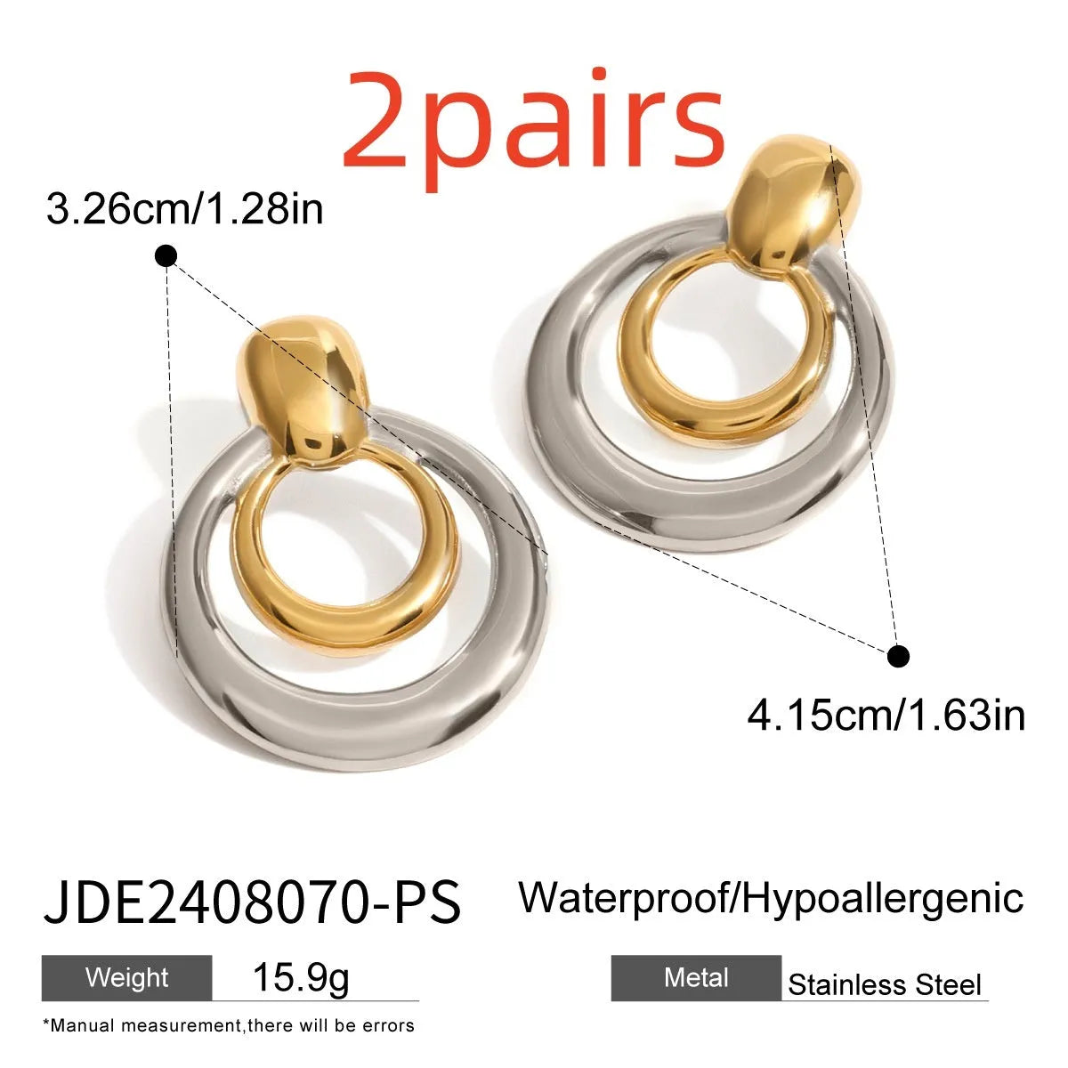 Round golden double layer hollow stud earrings for women with a geometric design.