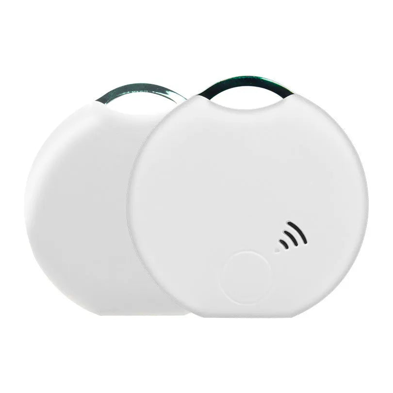 Plastic Bluetooth pet tracker in white, 40x40x10mm, on a cat collar