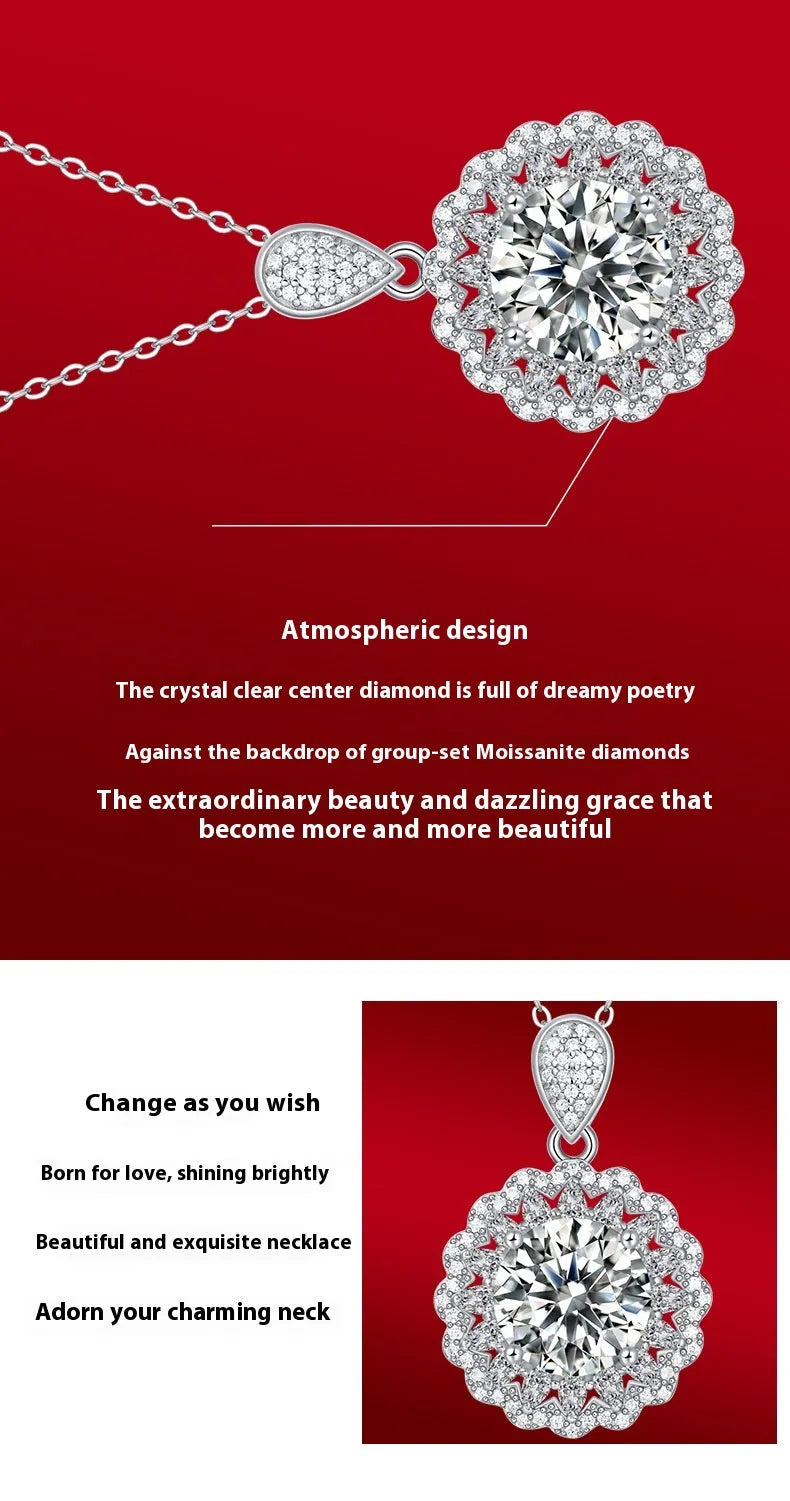 S925 silver necklace round moissanite pendant ball bead chain 5 karat GRA certificate