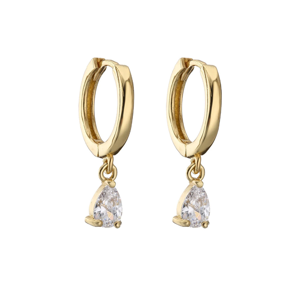 Women's drop-shaped earrings with micro inlaid zircon and colourful crystals, copper base, gold-plated finish