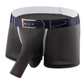 Men's Ice Silk breathable solid color boxers in blue, mid-waist style