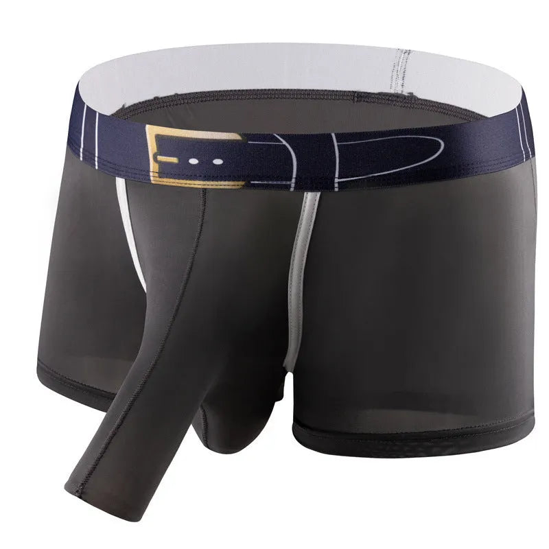 Men's solid colour Ice Silk boxer shorts laid flat, showing mid-waist design in one of six available colours.