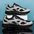Breathable mesh casual running sneakers in red, beige, green, grey, and black colours with round toe.