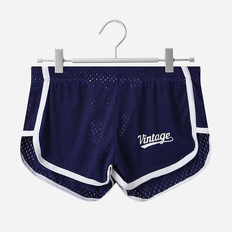 Ice silk men's quick-drying breathable mid waist underwear in multiple colours on a size chart.