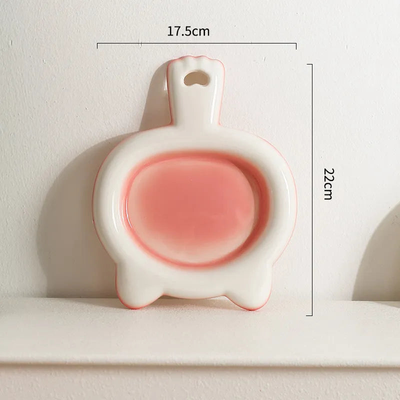 Ceramic cat bowl and plate set in blue, green, pink, or yellow with non-slip bottom