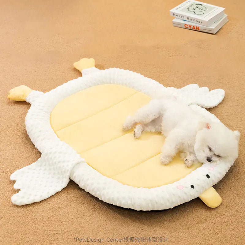 Bedsure medium orthopedic dog bed with removable grey cover on wooden floor
