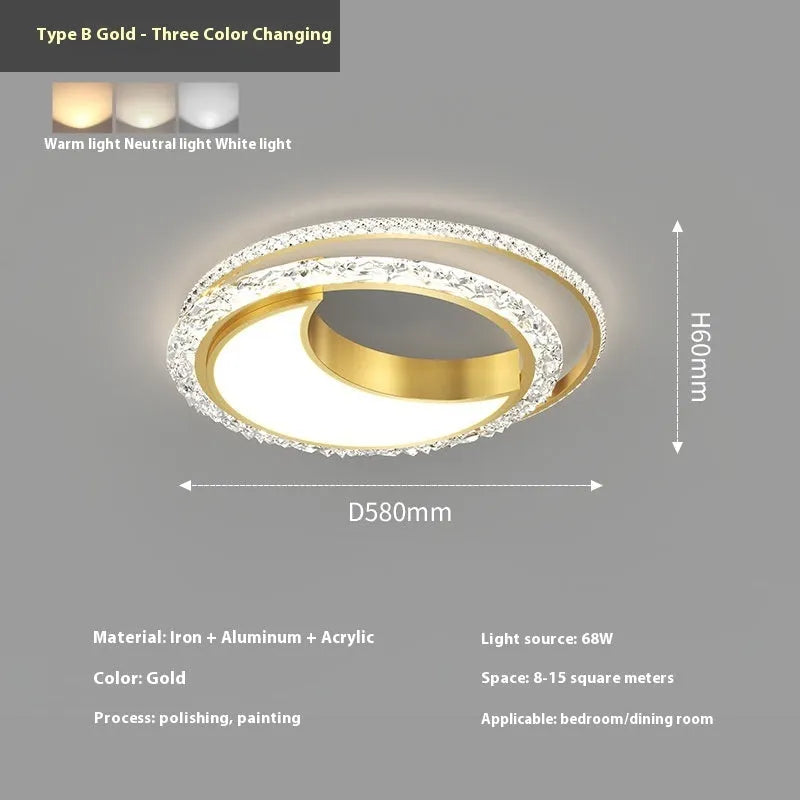 Modern round iron ceiling lamp in black finish mounted on a white ceiling.
