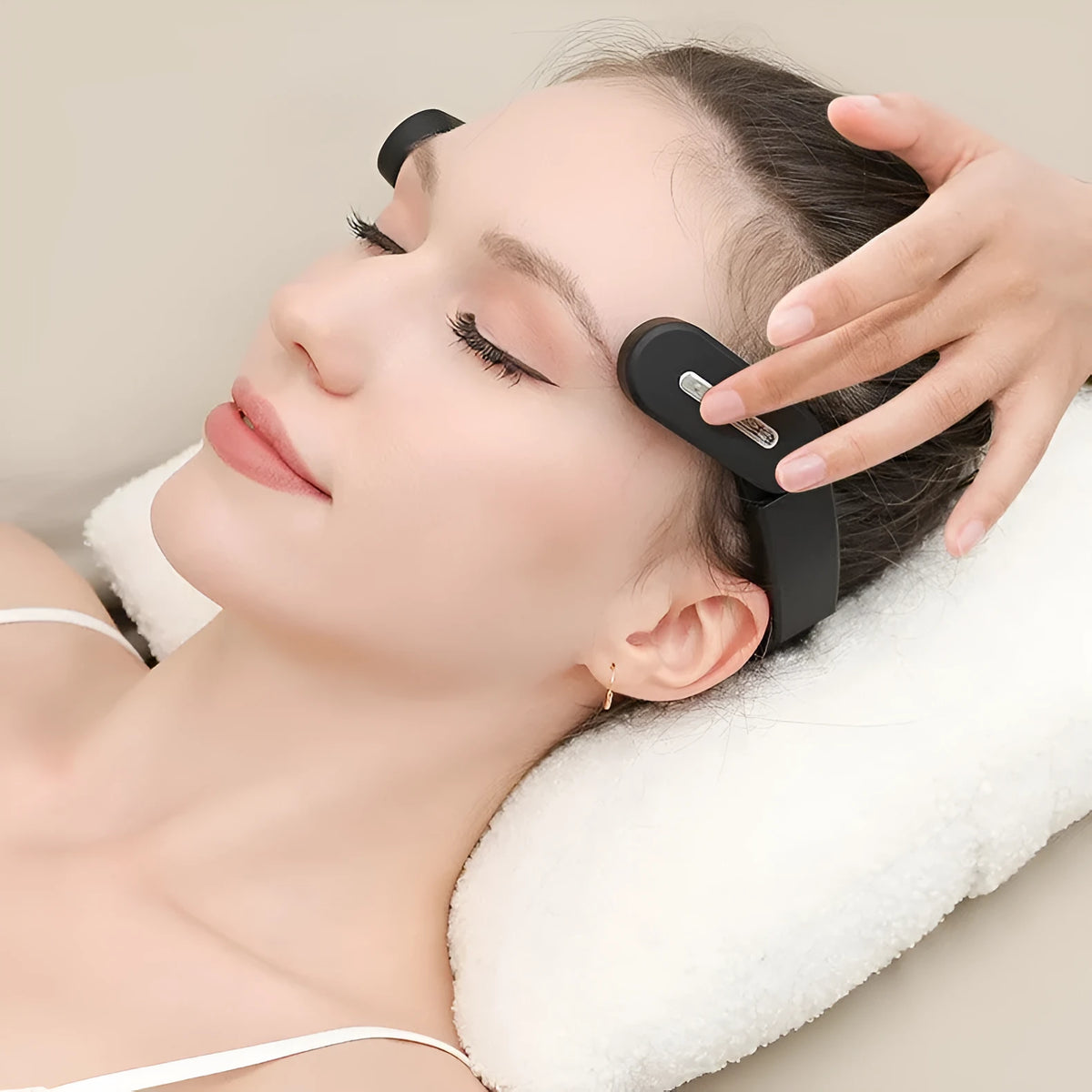 Rechargeable head temple massage instrument with three-speed control in black