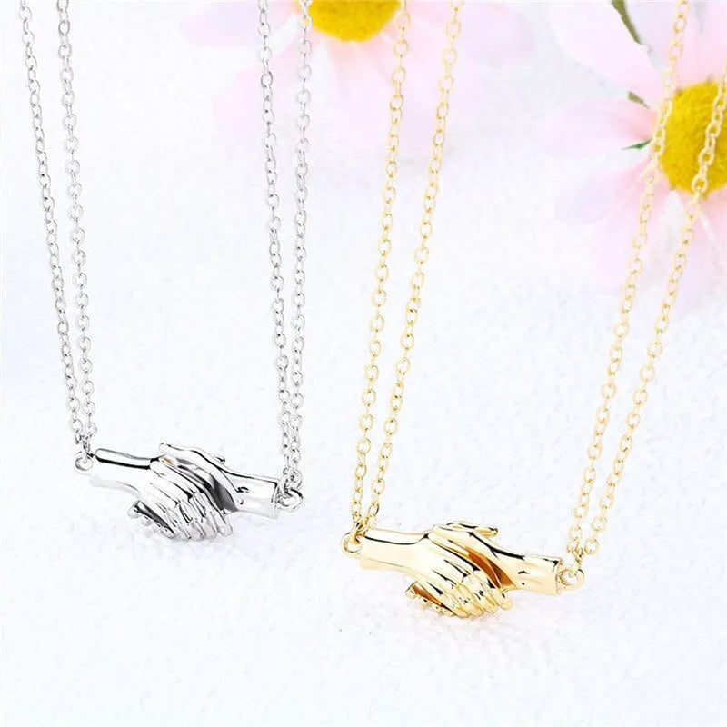 Palm couple magnet necklace with handshake clavicle chain in Korean style alloy geometric pendant white gold platinum black silver matt black