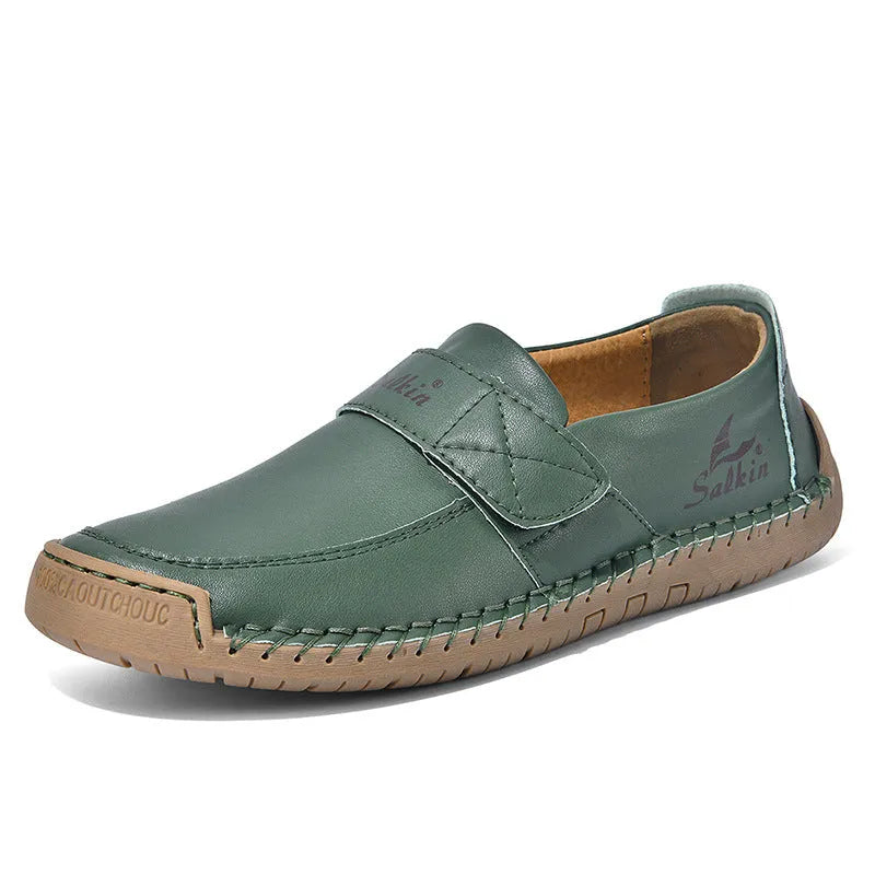 Autumn leisure hand-stitched PU upper Velcro shoes in flat heel round toe low-top casual style