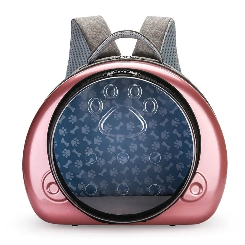 Transparent space capsule cat carrier bag in PC canvas material with rose gold cover