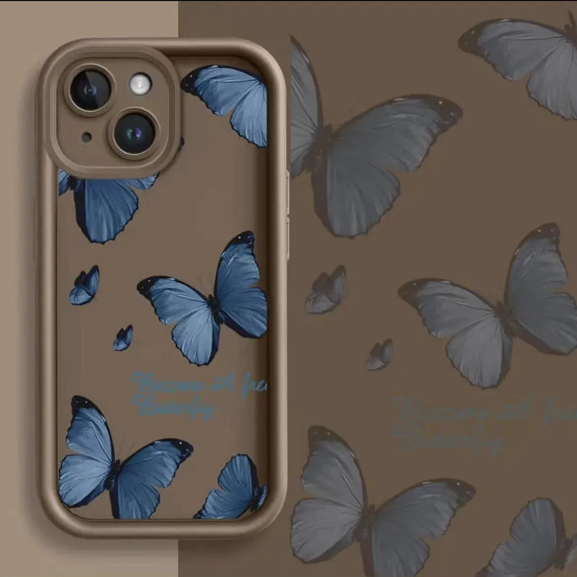 Blue butterfly printed edging drop-resistant TPU phone case for iPhone in black colour