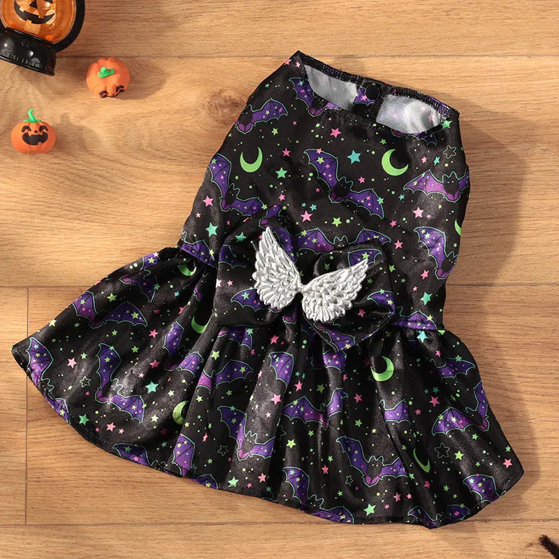 Halloween angel wings dog costume in bright pumpkin or bat colours