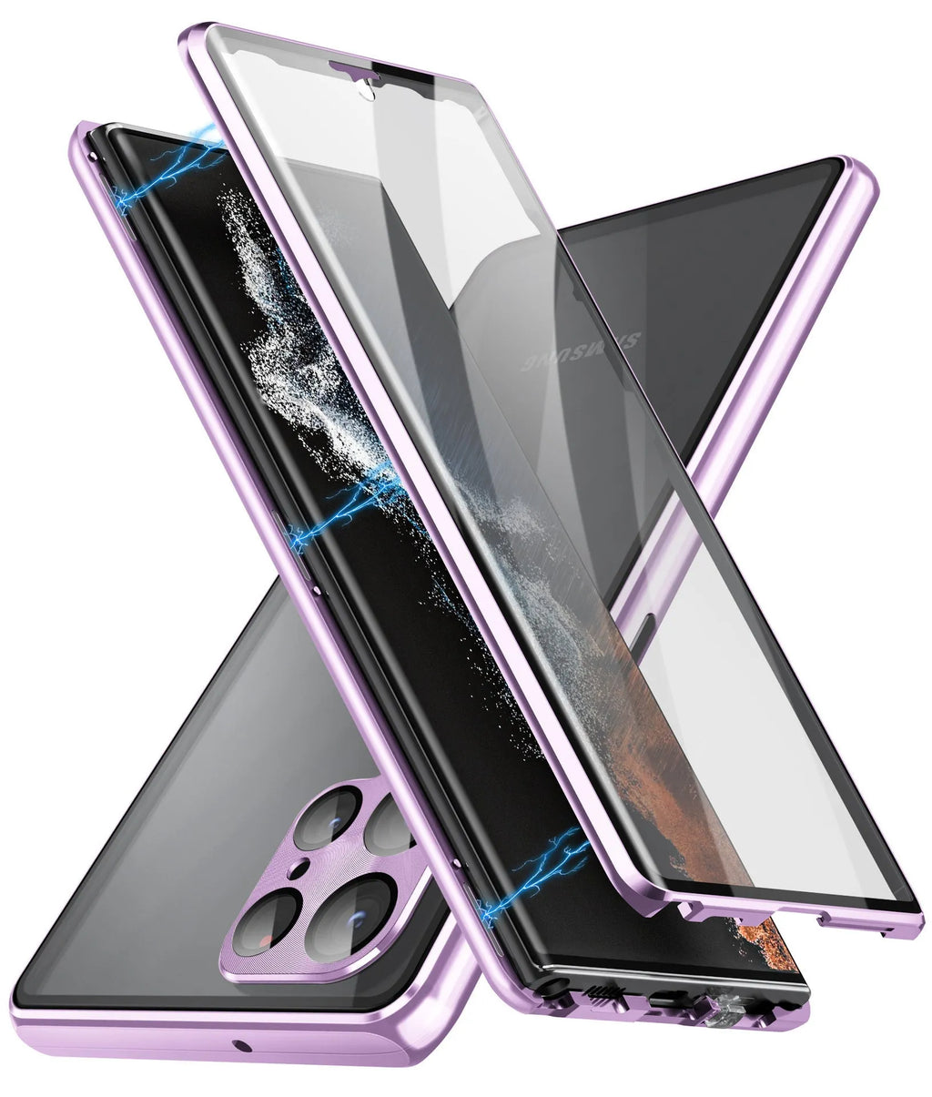 Samsung S24 Ultra magnetic mirror phone case in multiple colours showing metal construction and mirror element