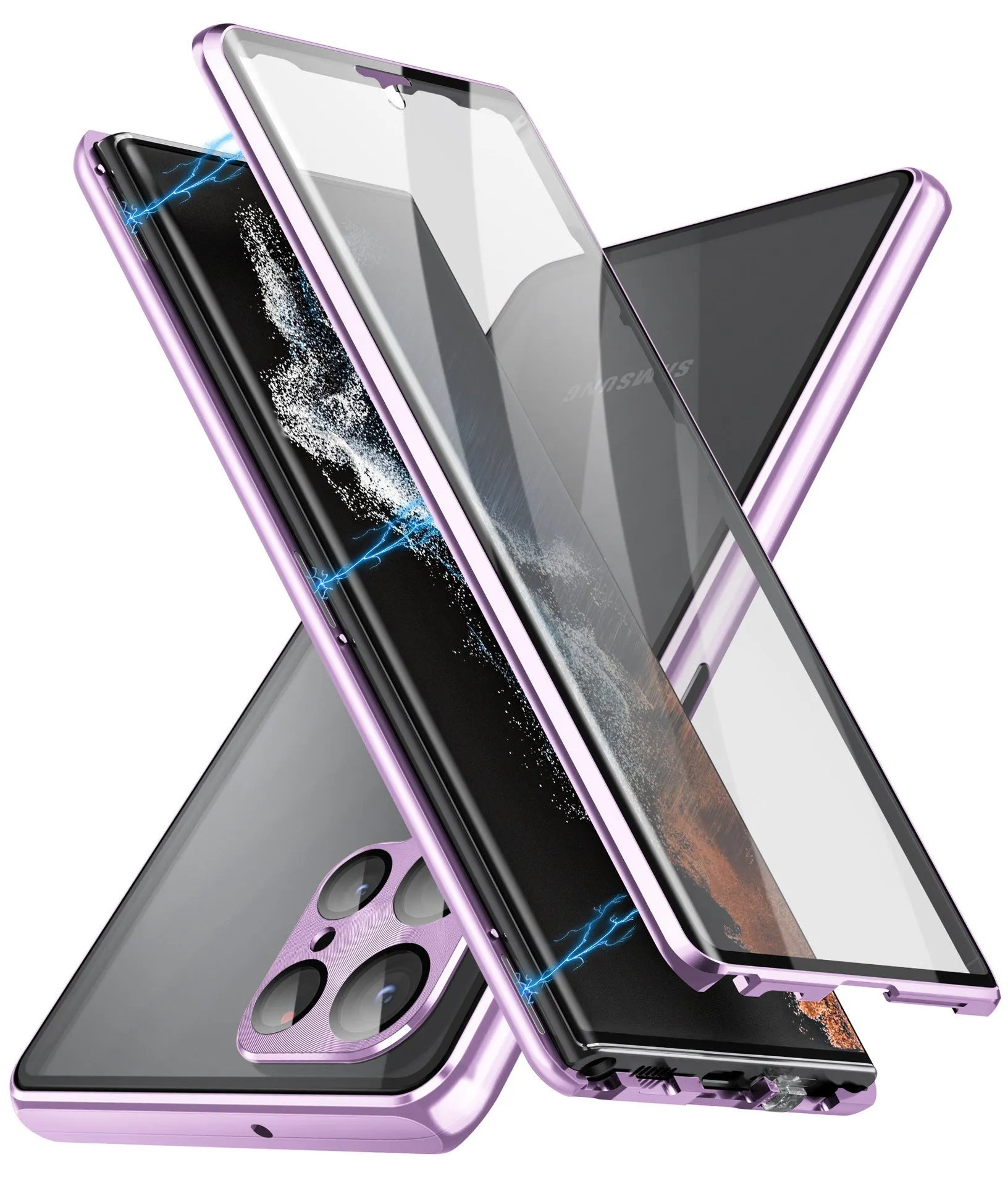Samsung S24 Ultra magnetic mirror phone case in multiple colours showing metal construction and mirror element