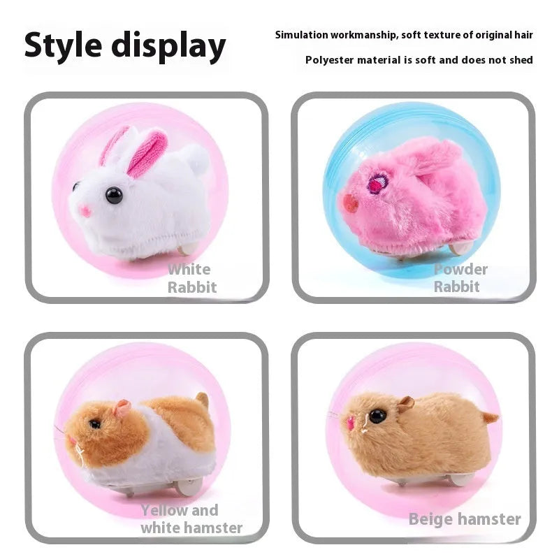 Transparent plastic hamster rolling ball with plush shell in beige hamster design and battery base