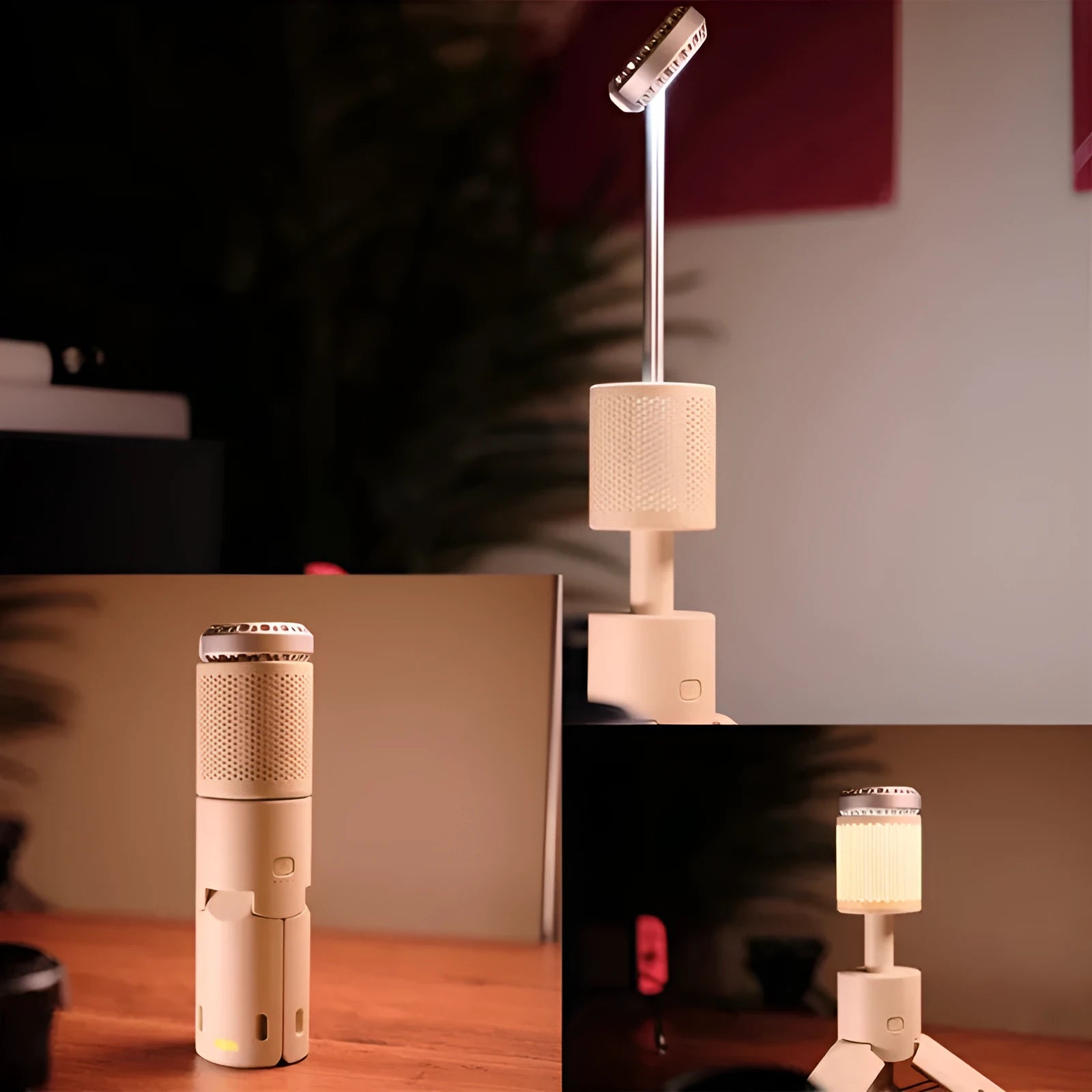 Portable camping LED light in off white or dark grey colour with button switch