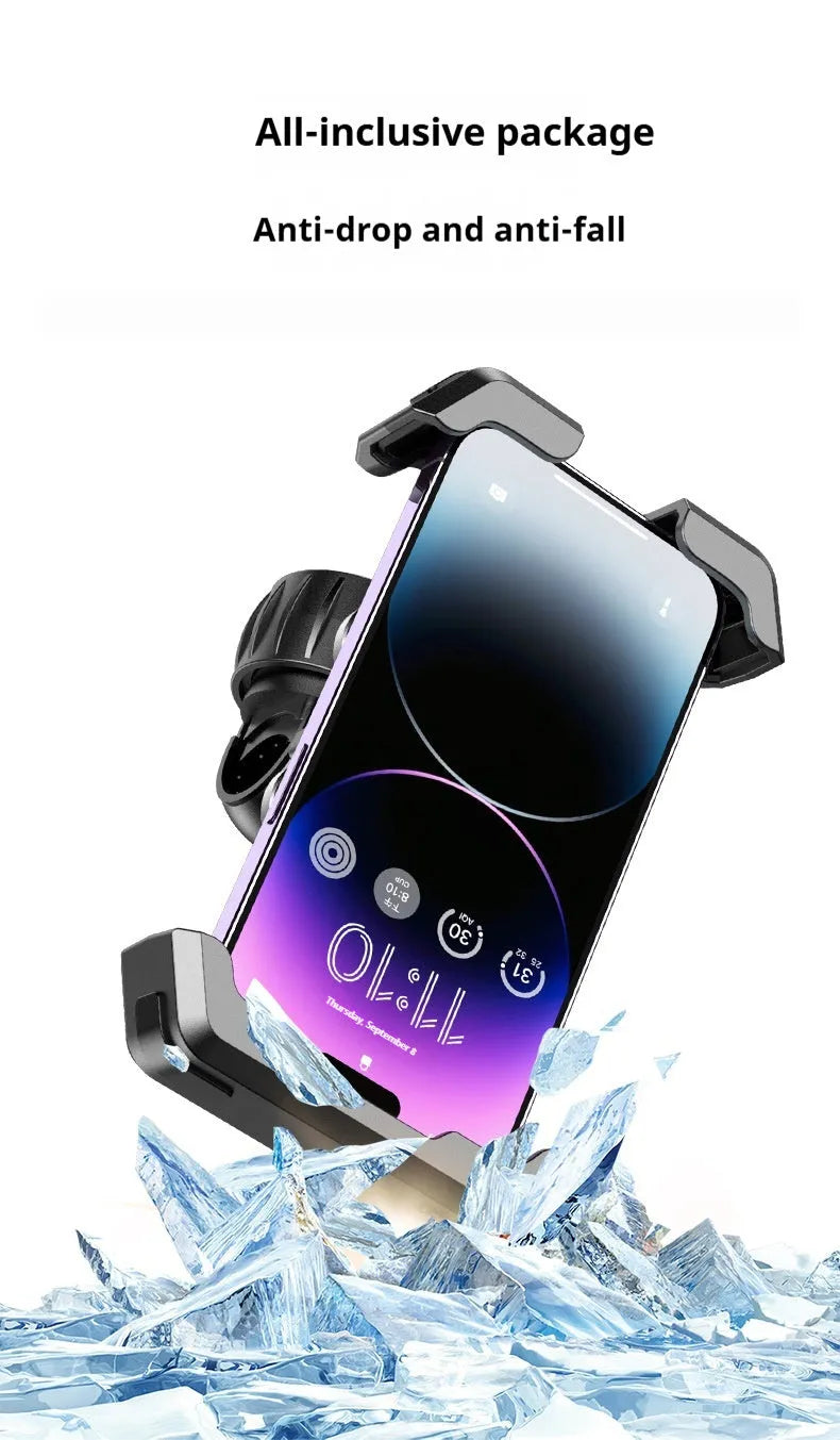 Black ABS cycling phone navigation bracket mounted on bike handlebars