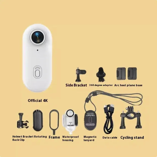 Small black H88 4K action camera with magnetic mount and waterproof housing on a bicycle helmet.