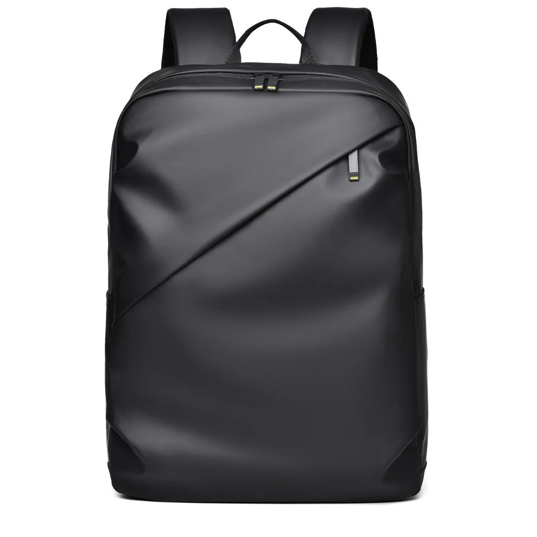 Men's waterproof backpack in black, blue or grey colour with PU leather construction and sewing thread detailing
