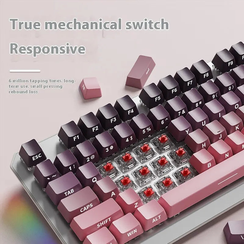 Wired 87-key mechanical keyboard with side engraving in silver white, black and star purple colour options