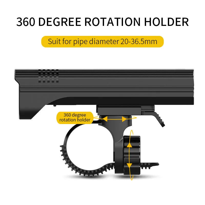 KX12DF black bicycle headlight with digital display mounted on 360-degree rotating bracket