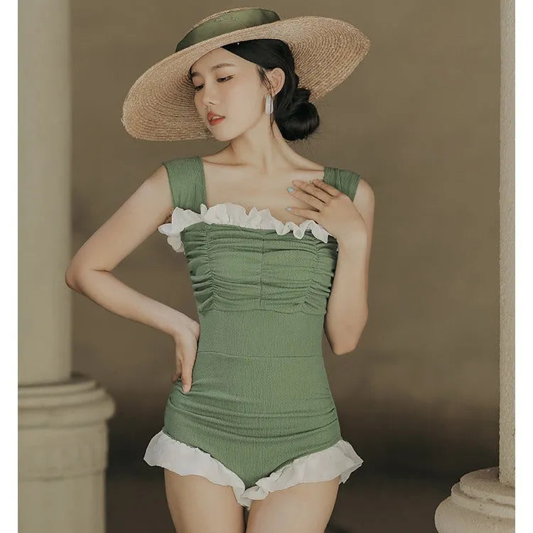 Black high waist one-piece swimsuit with quick-dry polyester fabric