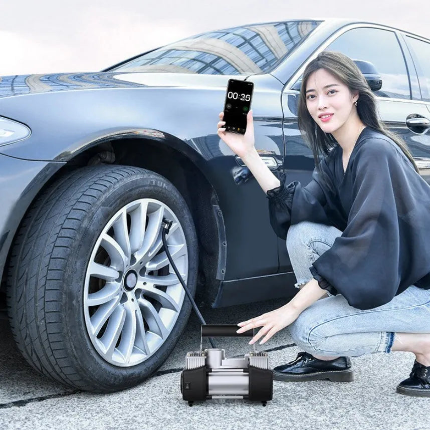 Vehicle multifunctional double cylinder 150W air pump in digital display toolbox with tyre pressure gauge