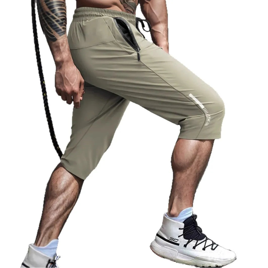 Men's ice silk cropped sports casual pants in nylon fabric with straight-leg design